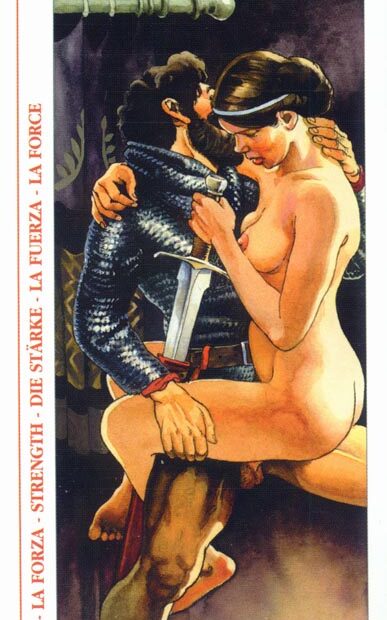 La Fuerza (XI), carta de un tarot erótico ilustrado
