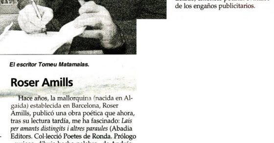 Última Hora | Antoni Serra reseña «Lais per amants distingits», de Roser Amills (8-8-2010)