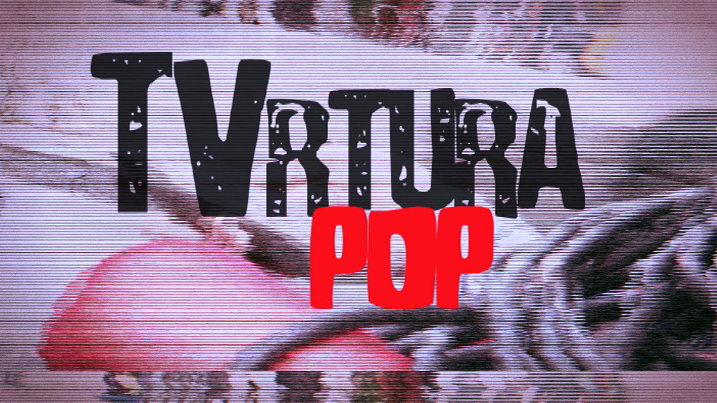 Logotip de TVrtura Pop sobre un fons d'imatge televisiva distorsionada