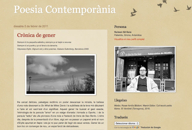 Captura del blog «Poesia Contemporània», de Raimon Gil, amb una fotografia en blanc i negre d'un paisatge
