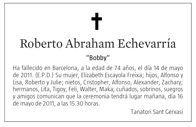 Esquela De Bobby Abraham Descanse En Paz