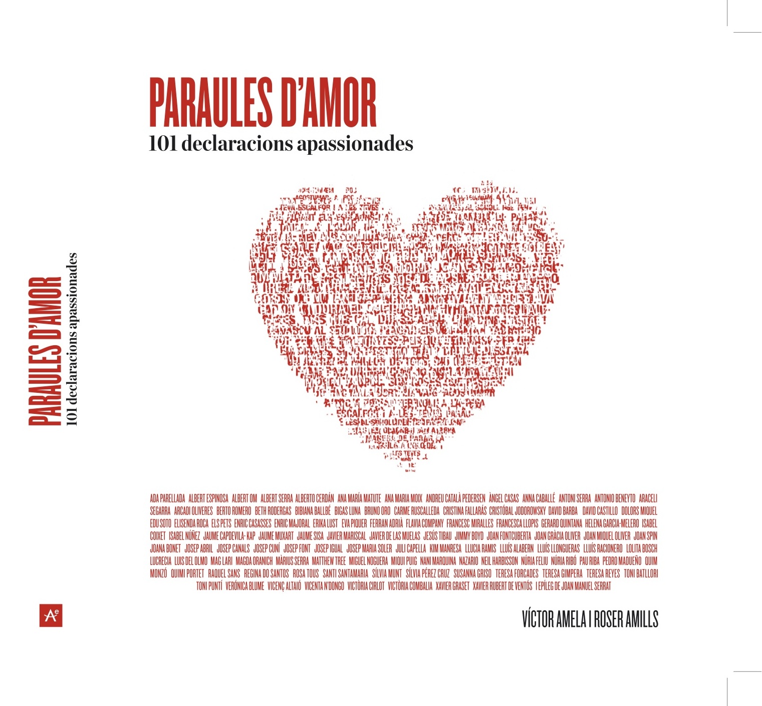 Coberta de «Paraules d'amor. 101 declaracions apassionades», amb un cor format per noms