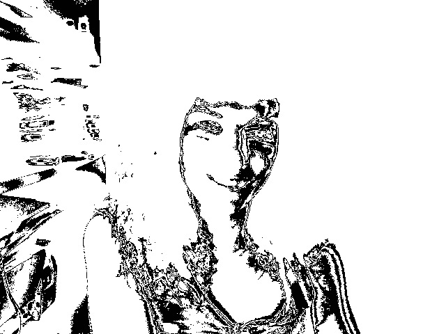Retrat d'alt contrast en blanc i negre d'una dona, deformat per un efecte gràfic
