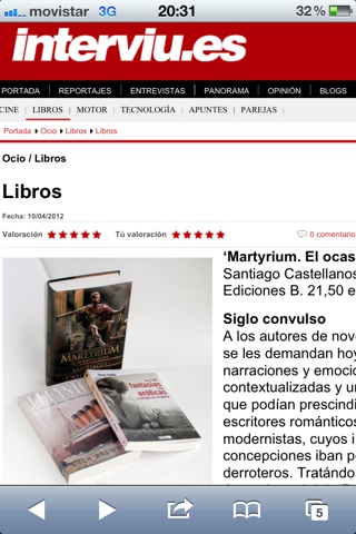 Captura d'interviu.es, secció Llibres del 10 d'abril de 2012, amb Las 1.001 fantasías de Roser Amills entre altres novetats