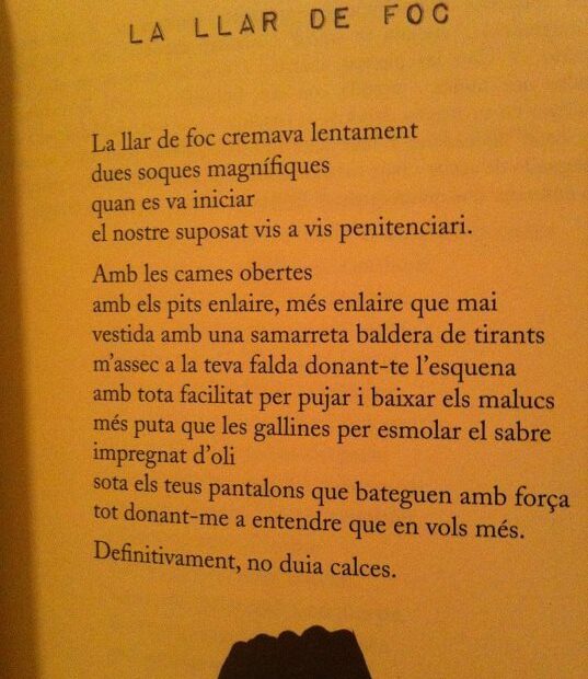 Pàgina del poemari Morbo amb el poema «La llar de foc», de Roser Amills