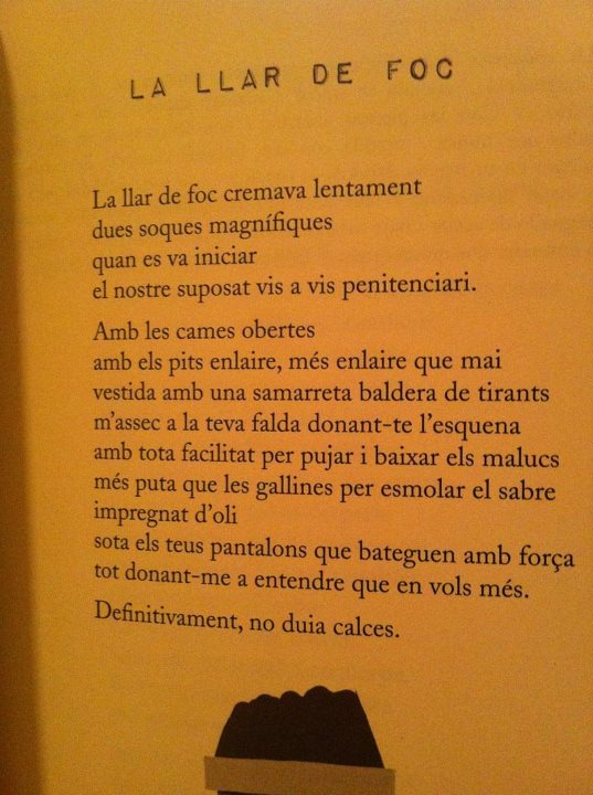 Pàgina del poemari Morbo amb el poema «La llar de foc», de Roser Amills