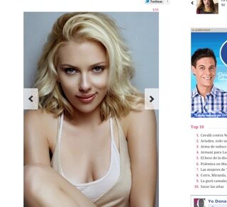 Captura de yodona.com amb el reportatge «Fantasías de alto voltaje» sobre el llibre de Roser Amills, il·lustrat amb una foto de Scarlett Johansson