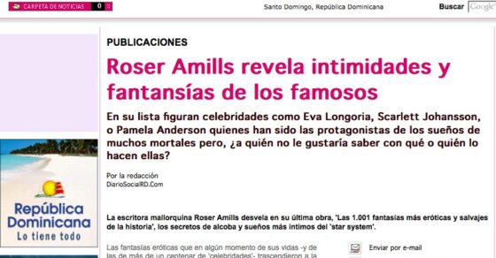 Captura de la notícia a Diario Social RD: «Roser Amills revela intimidades y fantasías de los famosos»