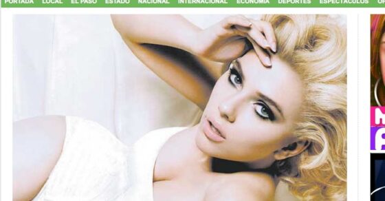 Captura de la notícia «Fantasean en grande» a la secció Espectáculos d'El Diario MX, amb una fotografia de Scarlett Johansson