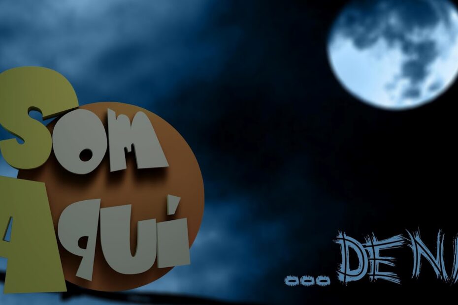 Logotip del programa «Som Aquí de Nit» de Canal Terrassa, amb unes lletres sobre un cel nocturn i una lluna plena