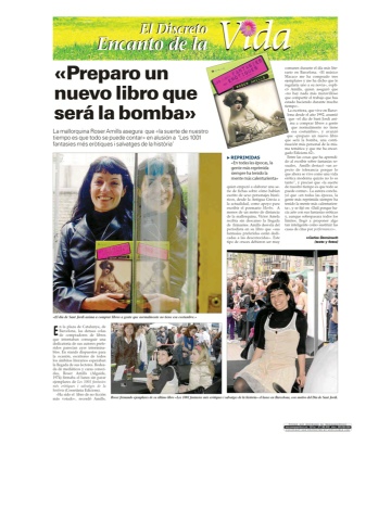 Pàgina d'Última Hora, «El discreto encanto de la vida»: entrevista a Roser Amills amb el titular «Preparo un nuevo libro que será la bomba» i fotografies de la Diada de Sant Jordi