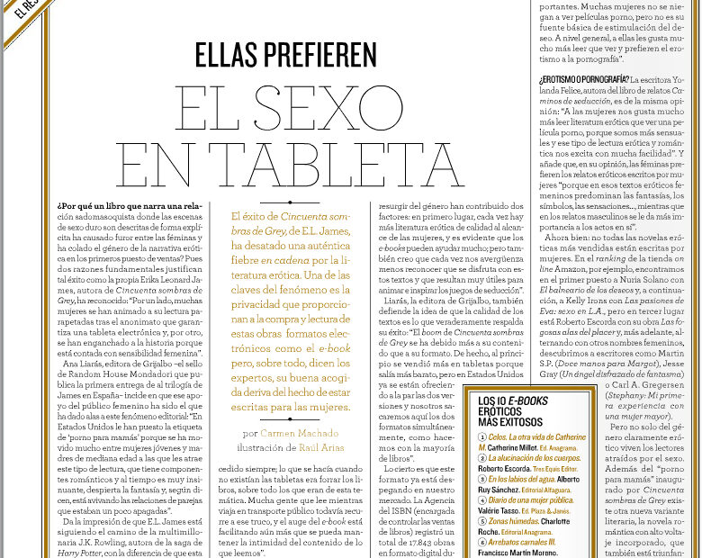 Pàgina d'El Mundo Magazine amb l'article «Ellas prefieren el sexo en tableta», amb declaracions de Roser Amills
