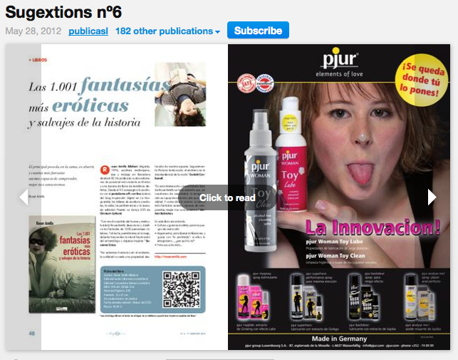 Pàgines de la revista Sugextions núm. 6 amb l'article sobre Les 1.001 fantasies més eròtiques i salvatges de la història