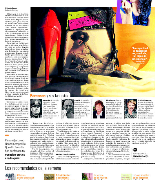 Pàgina d'El Tiempo, de Colòmbia, amb el reportatge sobre Les 1.001 fantasies de Roser Amills