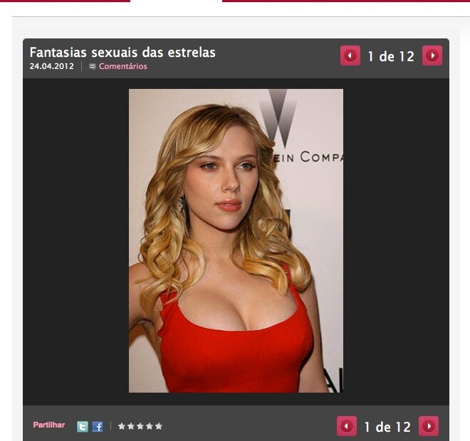 Captura de Fama (SAPO, Portugal), 24 d'abril de 2012: «Fantasias sexuais das estrelas», amb una foto de Scarlett Johansson