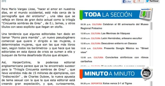 Retall d'una web mexicana: «Sexo explícito llega a la literatura», text de l'EFE