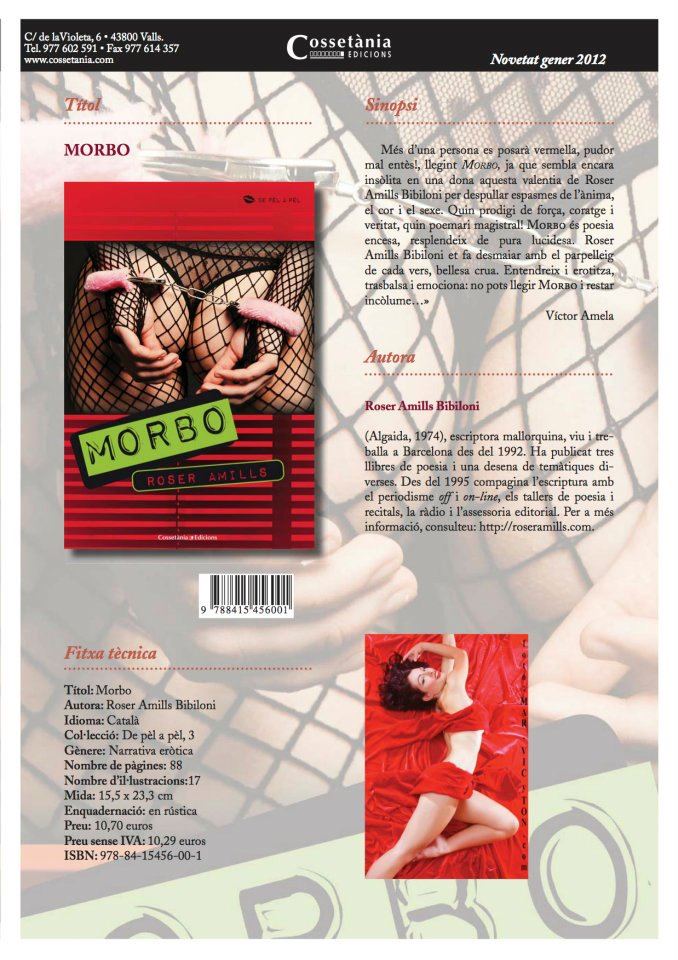 Fitxa de Cossetània Edicions amb la novetat de gener de 2012: «Morbo», de Roser Amills