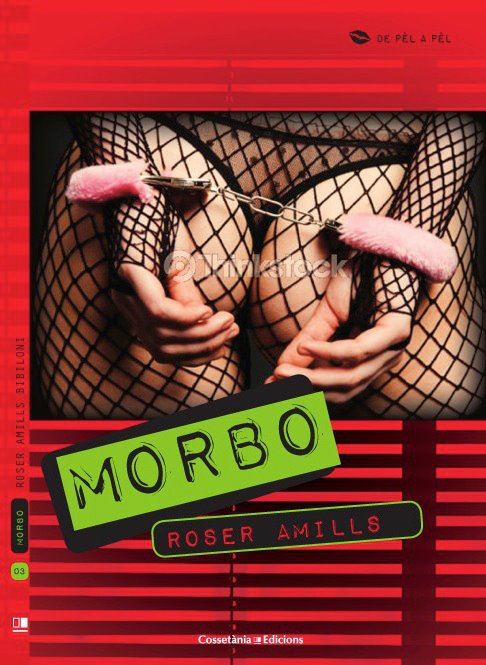 Coberta de «Morbo», de Roser Amills, amb unes manilles de pèl rosa sobre una malla de xarxa