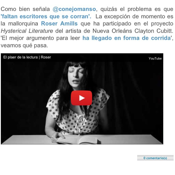 Captura de un artículo sobre Hysterical Literature