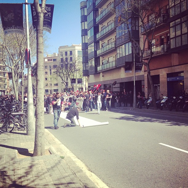 Manifestación de abril en una calle de Barcelona
