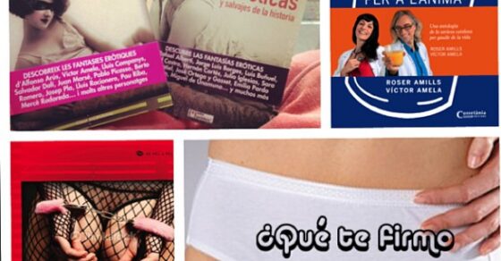 Portadas de Les 1.001 fantasies eròtiques, 333 vitamines per a l'ànima y Morbo, con el lema «¿Qué te firmo el 23 de abril?»