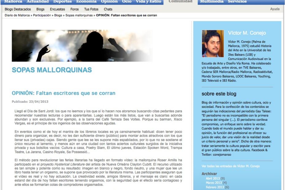 Recorte de Diario de Mallorca con la columna «Sopas mallorquinas», de Víctor M. Conejo, que cita a Roser Amills