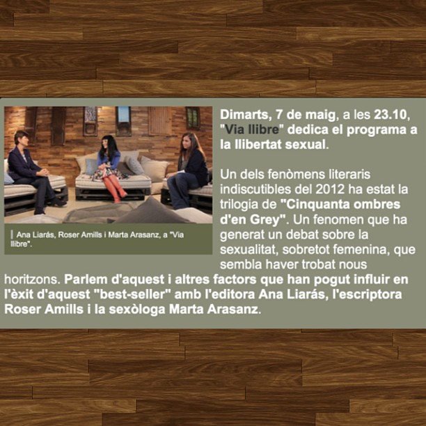 Anunci del programa Via Llibre de TV3 amb Ana Liarás, Roser Amills i Marta Arasanz