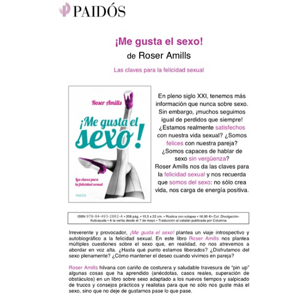 Primera página de la nota de prensa de Paidós sobre ¡Me gusta el sexo!, de Roser Amills