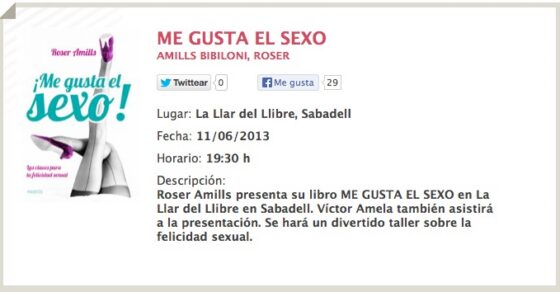 Cartel de la presentació de M'agrada el sexe! de Roser Amills a Sabadell, 11 de juny de 2013