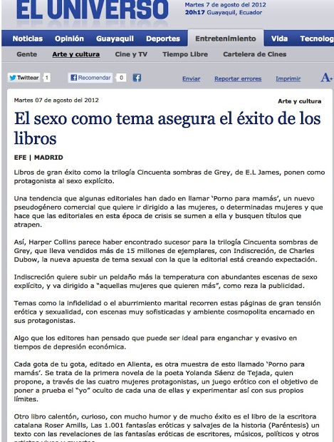 Resena Ecuador Del Libro De Roser Amills 1001 Fantasias Eroticas