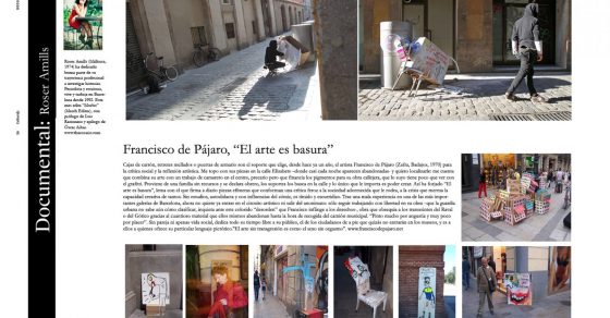 Doble página de Culturas de La Vanguardia: «Francisco de Pájaro, El arte es basura», por Roser Amills