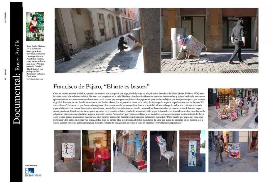 Doble página de Culturas de La Vanguardia: «Francisco de Pájaro, El arte es basura», por Roser Amills