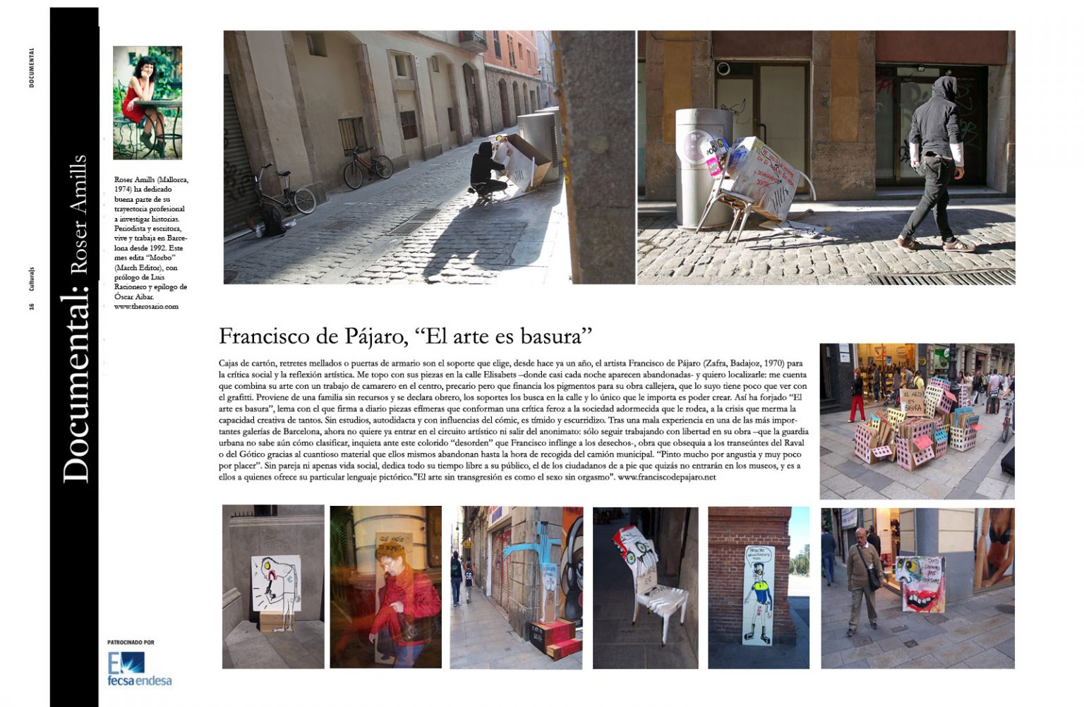Doble página de Culturas de La Vanguardia: «Francisco de Pájaro, El arte es basura», por Roser Amills