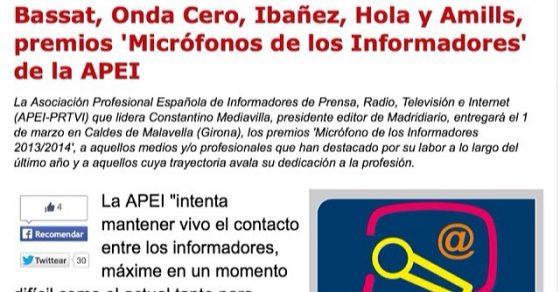 Lluís Bassat, Onda Cero, Francisco Ibañez, la revista Hola y Roser Amills, premios 'Micrófonos de los Informadores' de la APEI 1 Premio informadores apei a roser amills