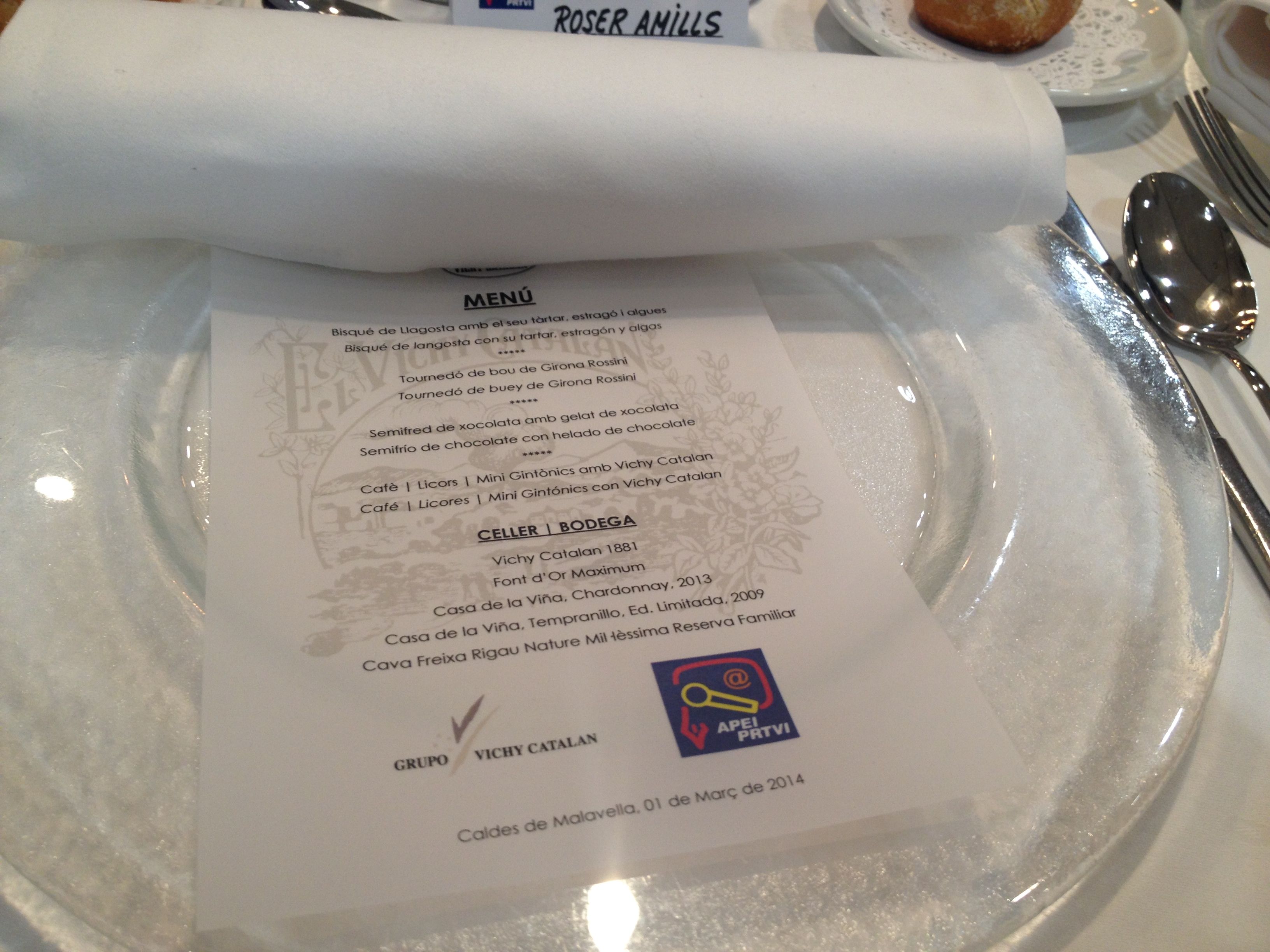 Menu Cena De Gala De Los Premios Apei 2014 Vichy Catalan
