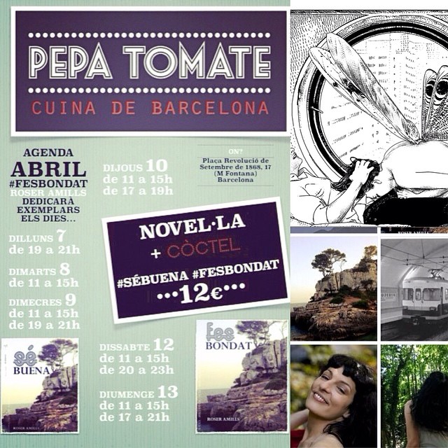 Roser Amills firma libors en el bar pepa tomate de barcelona