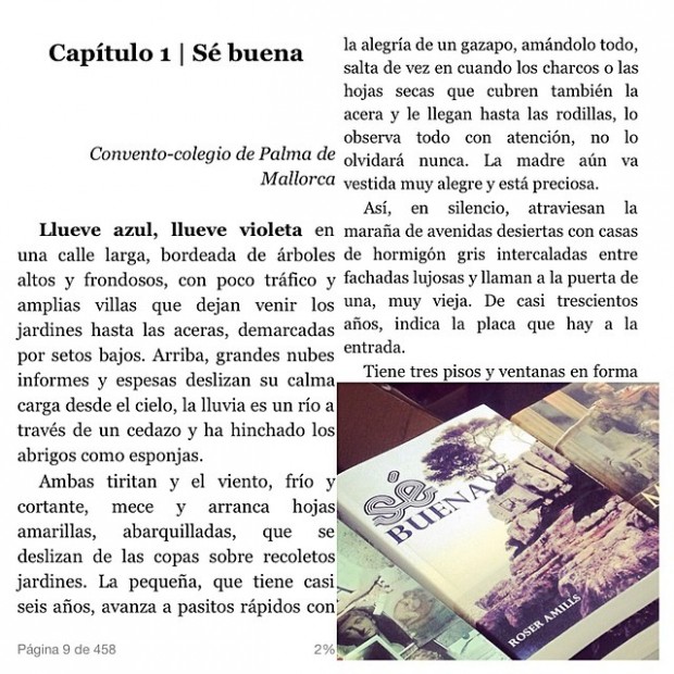 Página del ebook de Sé buena con el inicio del capítulo 1, junto a la portada