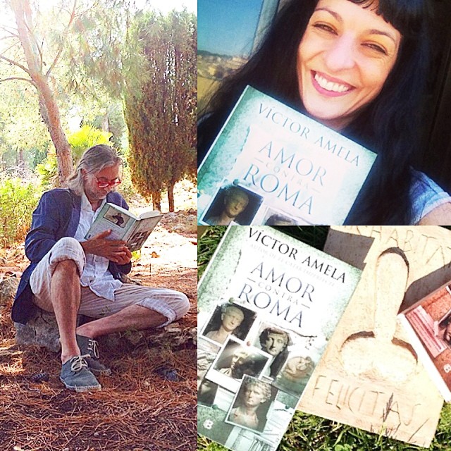 Collage Roser Amills Y Victor Amela Con Sus Libros En El Bosque