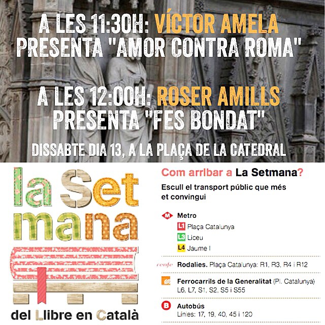 Dissabte tenim aperitiu doble :)) Apunteu-ho a l'agenda!!! Víctor Amela i Roser Amills presenten els seus llibres a la Setmana del llibre en català