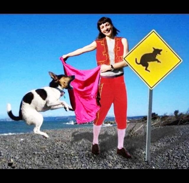 Roser Amills Ilustracion Dibujo Collage Onirico Torero Perro Que Salta