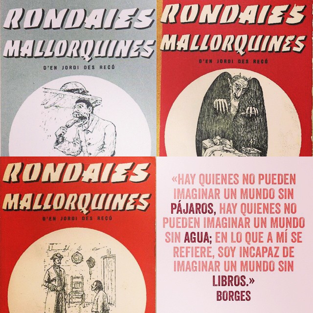 Collage de portadas de Rondaies Mallorquines d'en Jordi des Racó, con una cita de Borges