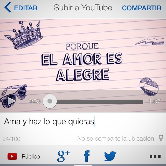 Pantalla del vídeo Ama y haz lo que quieras, con el lema Porque el amor es alegre