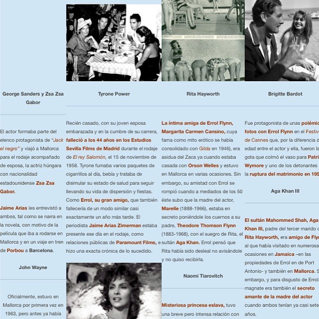 Errol flynn, tyrone power, rita hayworth, brigitte bardot, aga khan III,naomi tiarovitch, john wayne