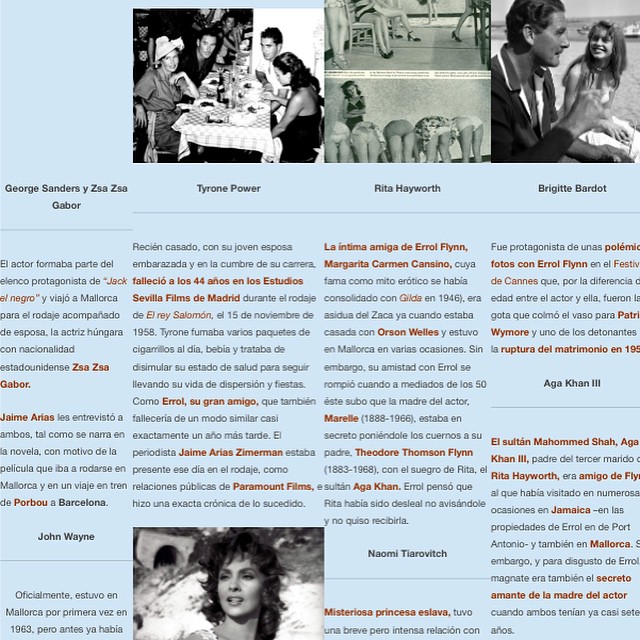 Errol flynn, tyrone power, rita hayworth, brigitte bardot, aga khan III,naomi tiarovitch, john wayne