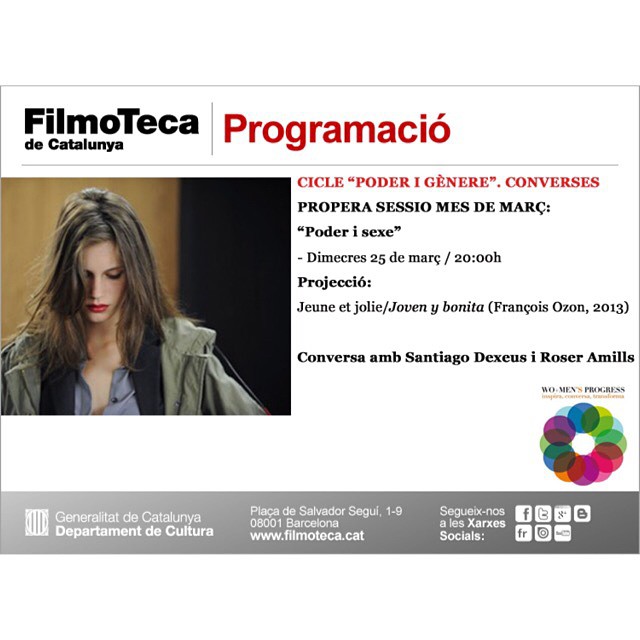 Conferències a la Filmoteca | Jeune et jolie, amb col·loqui amb la participació de Santiago Dexeus i Roser Amills 1 Roser Amills a la Filmoteca amb Santiago Dexeus