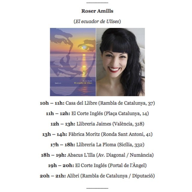 Llista d'horaris i llibreries de les signatures de Roser Amills per Sant Jordi 2015
