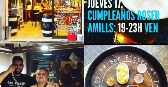 Flyer oficial: jueves de 19 a 23h en #barpietro porque es mi cumpleaños, ven! Travessera de Gràcia 197 - Roser Amills, escritora mallorquina