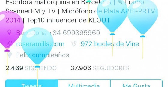 Es una monada la fiesta de globitos que me ha montado twitter por mi cumpleaños ;)) - Roser Amills, escritora mallorquina