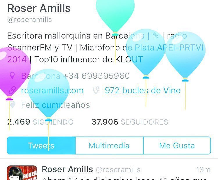 cumpleaños de roser amills en twitter