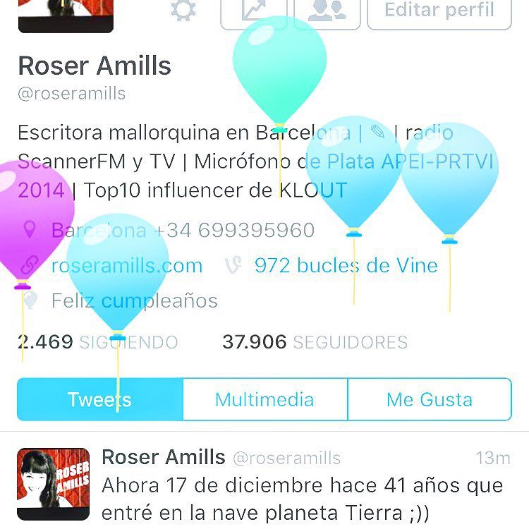 cumpleaños de roser amills en twitter